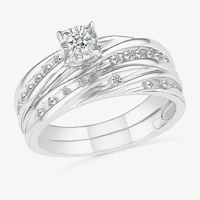 Modern Bride 4.25mm Unisex Adult 1/2 Ct. T.w. Natural White Diamond 10k White Gold Round Side Stone Wedding Ring 