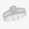 Modern Bride 4.45mm Unisex Adult 1/4 Ct. T.w. Natural White Diamond 10k White Gold Round Halo Side Stone Ring Set In White