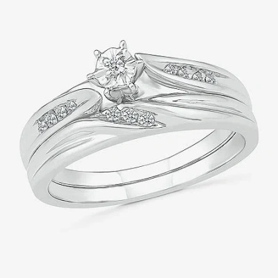 Modern Bride 4.60mm Unisex Adult 1/10 Ct. T.w. Natural White Diamond 10k White Gold Round Side Stone Wedding Ring