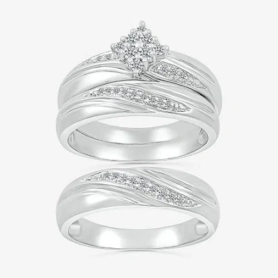 Modern Bride 4.65mm Unisex Adult 1/4 Ct. T.w. Natural White Diamond 10k White Gold Marquise Side Stone Wedding Ri