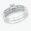Modern Bride 4.85mm Unisex Adult 1/2 Ct. T.w. Natural White Diamond 10k White Gold Round Side Stone Wedding Ring  In White