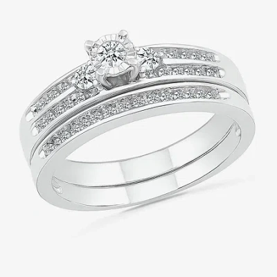 Modern Bride 4.85mm Unisex Adult 1/2 Ct. T.w. Natural White Diamond 10k White Gold Round Side Stone Wedding Ring 