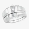 Modern Bride 4.90mm Unisex Adult 1/10 Ct. T.w. Natural White Diamond 10k White Gold Marquise Wedding Ring Set In Silver