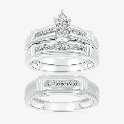 Modern Bride 5.05mm Unisex Adult 1/4 Ct. T.w. Natural White Diamond 10k White Gold Marquise Side Stone Wedding Ri