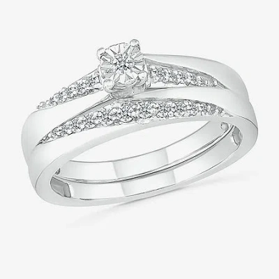 Modern Bride 5.20mm Unisex Adult 1/3 Ct. T.w. Natural White Diamond 10k White Gold Round Side Stone Wedding Ring 