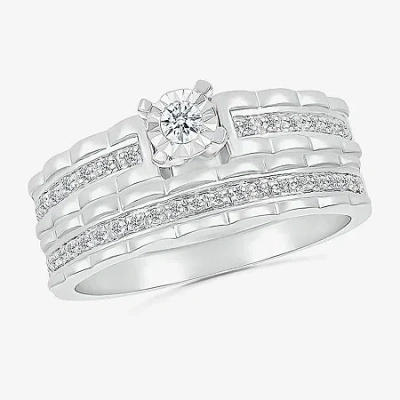 Modern Bride 5.20mm Unisex Adult 1/4 Ct. T.w. Natural White Diamond 10k White Gold Round Side Stone Wedding Ring 