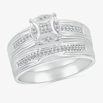 Modern Bride 5.50mm Unisex Adult 1/4 Ct. T.w. Natural White Diamond 10k White Gold Round Side Stone Wedding Ring 