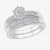 Modern Bride 6.00mm Unisex Adult 1/2 Ct. T.w. Natural White Diamond 10k White Gold Round Halo Side Stone Ring Set In White