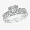 Modern Bride 6.65mm Unisex Adult 5/8 Ct. T.w. Natural White Diamond 10k White Gold Halo Side Stone Ring Set In White