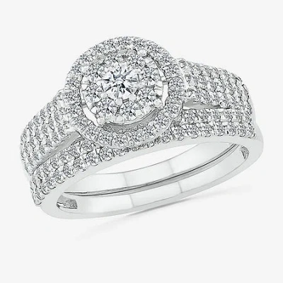 Modern Bride 6.70mm Unisex Adult 1 1/5 Ct. T.w. Natural White Diamond 10k White Gold Round Halo Side Stone Ring S