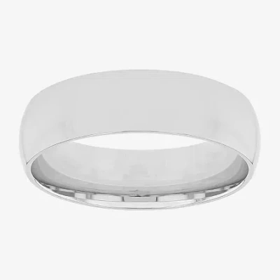 Modern Bride 6mm Silver Domed Mens Wedding Ring In White