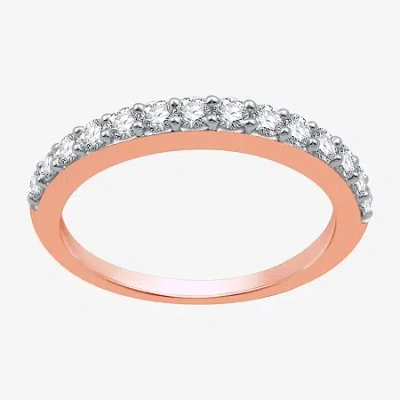 Modern Bride Classic Collection Womens 2mm 1/2 Ct. T.w. Natural White Diamond 10k Rose Gold Wedding Band In Pink