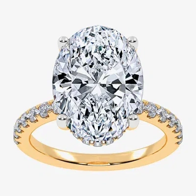 Modern Bride (f-g /vs2-si1) Womens 10 1/2 Ct. T.w. Lab Grown White Diamond 14k Gold Oval Side Stone Engagement Ri In Yellow