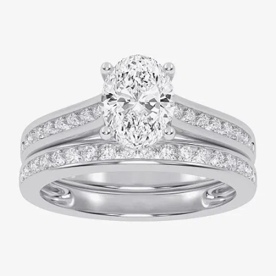 Modern Bride (f-g /vs2-si1) Womens 2 1/2 Ct. T.w. Lab Grown White Diamond 10k Gold Oval Side Stone Bridal Set