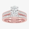Modern Bride (f-g /vs2-si1) Womens 2 1/2 Ct. T.w. Lab Grown White Diamond 10k Gold Oval Side Stone Bridal Set In Pink