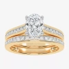 Modern Bride (f-g /vs2-si1) Womens 2 1/2 Ct. T.w. Lab Grown White Diamond 10k Gold Oval Side Stone Bridal Set In Yellow