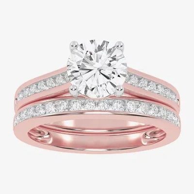 Modern Bride (f-g /vs2-si1) Womens 2 1/2 Ct. T.w. Lab Grown White Diamond 10k Gold Round Side Stone Bridal Set In Pink