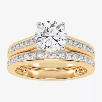 Modern Bride (f-g /vs2-si1) Womens 2 1/2 Ct. T.w. Lab Grown White Diamond 10k Gold Round Side Stone Bridal Set In Yellow
