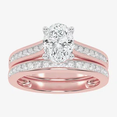 Modern Bride (f-g /vs2-si1) Womens 3 1/2 Ct. T.w Lab Grown White Diamond 10k Gold Oval Side Stone Bridal Set In Pink