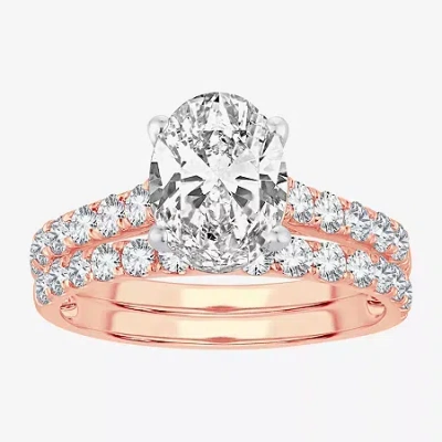 Modern Bride (f-g/ Vs2-si1) Womens 4 Ct. T.w. Lab Grown White Diamond 14k Rose Gold Oval Side Stone Bridal Set