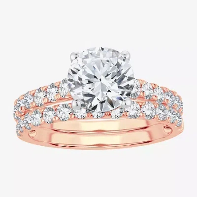 Modern Bride (f-g/ Vs2-si1) Womens 4 Ct. T.w. Lab Grown White Diamond 14k Rose Gold Round Side Stone Bridal Set