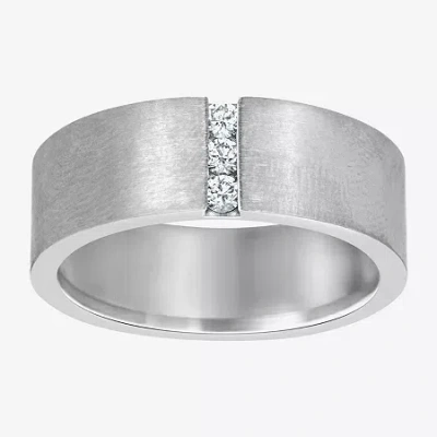 Modern Bride (f / Si2) Mens 8mm 1/10 Ct. T.w. Lab Grown White Diamond Platinum Wedding Band In Purple