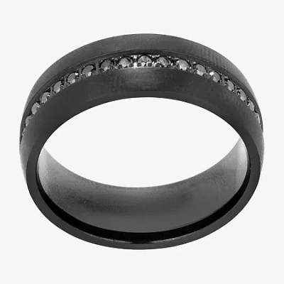 Modern Bride (f / Si2) Mens 8mm 1/3 Ct. T.w. Genuine Black Diamond Platinum Wedding Band In Gold