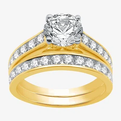 Modern Bride (f / Si2) Signature By  Womens 2 1/2 Ct. T.w. Lab Grown White Diamond Round Channel Brid In Yellow