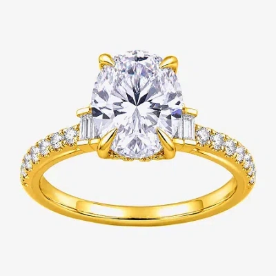 Modern Bride (f / Si2) Womens 2 1/4 Ct. T.w. Lab Grown White Diamond 10k Gold Oval Side Stone Engagement Ring