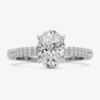 Modern Bride (f / Si2) Womens 2 Ct. T.w. Lab Grown White Diamond 10k White Gold Oval Side Stone Engagement Ring