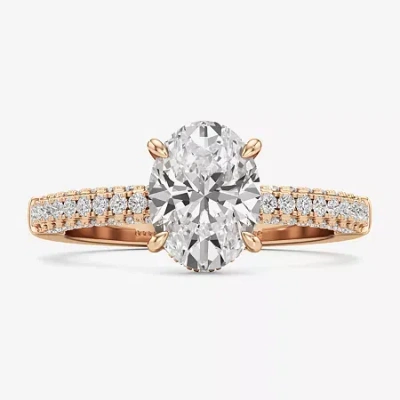 Modern Bride (f / Si2) Womens 2 Ct. T.w. Lab Grown White Diamond 10k White Gold Oval Side Stone Engagement Ring In Pink
