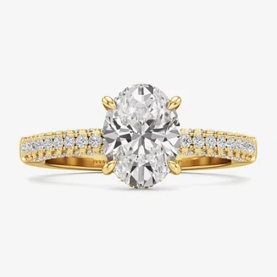 Modern Bride (f / Si2) Womens 2 Ct. T.w. Lab Grown White Diamond 10k White Gold Oval Side Stone Engagement Ring In Yellow
