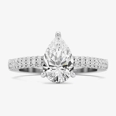 Modern Bride (f / Si2) Womens 2 Ct. T.w. Lab Grown White Diamond 10k White Gold Pear Side Stone Engagement Ring In Silver