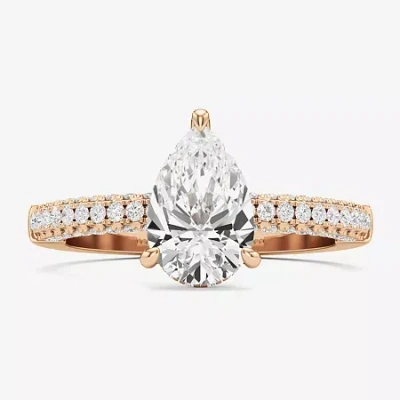 Modern Bride (f / Si2) Womens 2 Ct. T.w. Lab Grown White Diamond 10k White Gold Pear Side Stone Engagement Ring In Pink