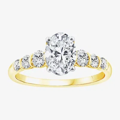 Modern Bride (f / Vs2) Womens 1 1/2 Ct. T.w. Lab Grown White Diamond 10k Gold Oval Side Stone Engagement Ring In Yellow