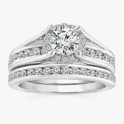 Modern Bride (f / Vs2) Womens 1 1/2 Ct. T.w. Lab Grown White Diamond 10k Or 14k Gold Round Side Stone Bridal Set