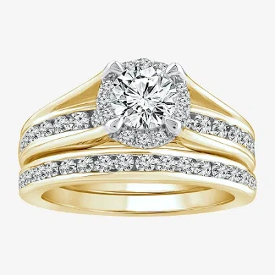 Modern Bride (f / Vs2) Womens 1 1/2 Ct. T.w. Lab Grown White Diamond 10k Or 14k Gold Round Side Stone Bridal Set In Yellow