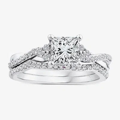 Modern Bride (f / Vs2) Womens 1 3/8 Ct. T.w. Lab Grown White Diamond 10k Gold Side Stone Bridal Set