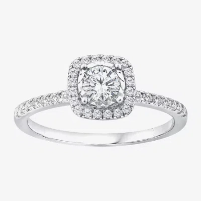 Modern Bride (f / Vs2) Womens 1/2 Ct. T.w. Lab Grown White Diamond Sterling Silver Cushion Side Stone Halo Engage