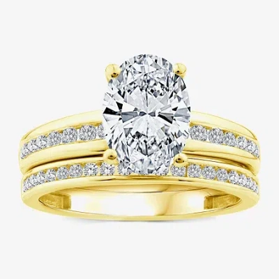 Modern Bride (f / Vs2) Womens 2 1/2 Ct. T.w. Lab Grown White Diamond 14k Gold Oval Side Stone Bridal Set In Yellow