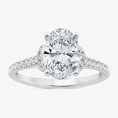 Modern Bride (f / Vs2) Womens 2 1/4 Ct. T.w. Lab Grown White Diamond 10k Gold Oval Side Stone Engagement Ring