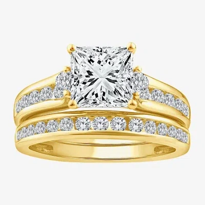 Modern Bride (f,vs2) Womens 3 Ct. T.w. Lab Grown White Diamond 14k Gold Side Stone Bridal Set In Yellow