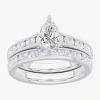 Modern Bride (g-h / Si1-si2) Womens 1 1/2 Ct. T.w. Lab Grown White Diamond 14k Gold Pear Side Stone Bridal Set In Metallic