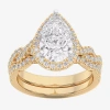 Modern Bride (g-h / Si1-si2) Womens 1 1/2 Ct. T.w. Lab Grown White Diamond 14k Gold Pear Side Stone Halo Bridal S In Gold