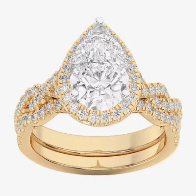 Modern Bride (g-h / Si1-si2) Womens 1 1/2 Ct. T.w. Lab Grown White Diamond 14k Gold Pear Side Stone Halo Bridal S
