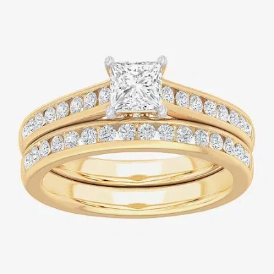 Modern Bride (g-h / Si1-si2) Womens 1 1/2 Ct. T.w. Lab Grown White Diamond 14k Gold Side Stone Bridal Set