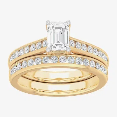 Modern Bride (g-h / Si1-si2) Womens 1 1/2 Ct. T.w. Lab Grown White Diamond 14k Gold Side Stone Bridal Set