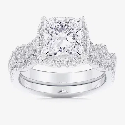 Modern Bride (g-h / Si1-si2) Womens 1 1/2 Ct. T.w. Lab Grown White Diamond 14k Rose Gold Side Stone Halo Bridal S In Silver