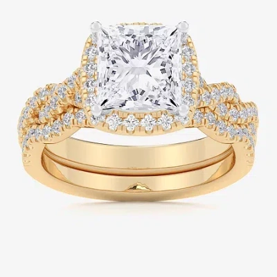 Modern Bride (g-h / Si1-si2) Womens 1 1/2 Ct. T.w. Lab Grown White Diamond 14k Rose Gold Side Stone Halo Bridal S