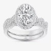 Modern Bride (g-h / Si1-si2) Womens 1 1/2 Ct. T.w. Lab Grown White Diamond 14k White Gold Oval Side Stone Halo Br In Silver